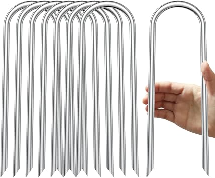 Trampoline Stakes U Shaped Anchors Heavy Duty Metal - 12" Long Trampolines Ground Wind Stakes for Soccer Goals, Camping Tents, Garden Decoration 8pcs