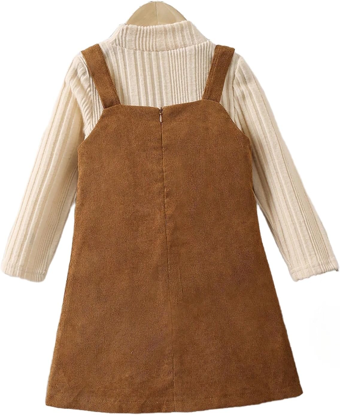 MakeMeChic Toddler Baby Girl Fall Winter Christmas Outfits Mock Neck Top and Corduroy Overall Dress Sets - Image 2