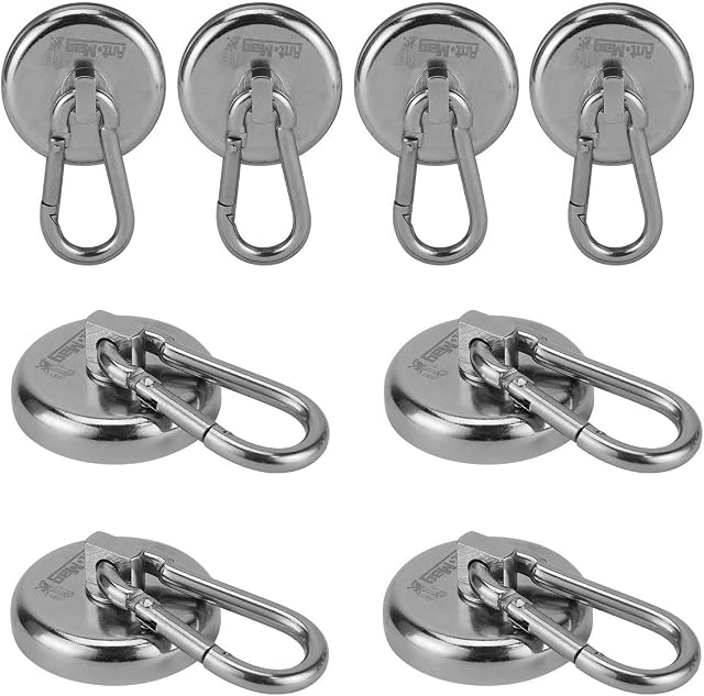Ant Mag Magnetic Hooks 63KG (140LBS) Heavy Duty Neodymium Magnet with Swiveling Carabiner Magnet Snap Hook for Indoor/Outdoor Hanging Bag Kitchen Garage Magnet Type Cruise Ship Magnetic Hook