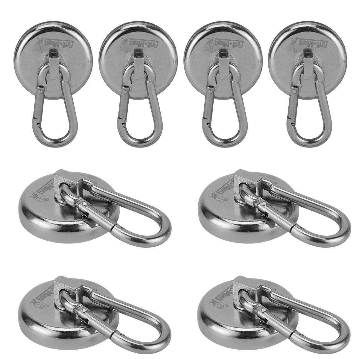 Ant Mag Ganci magnetici forti al neodimio con forza adesiva di 63,5 kg, con moschettone girevole per cucina, bagno, camera da letto, garage, ufficio, frigorifero, 8 pezzi
