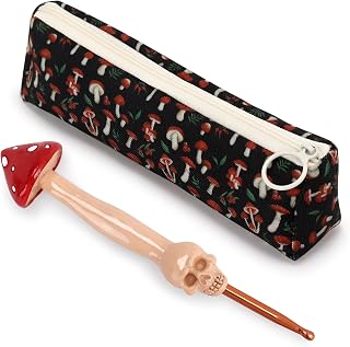Tuitessine Mushroom 5 mm Crochet Hook, Ergonomic Handle Crochet Hook with Zipper Bag Crochet Knitting Needle for Beginners and Experienced Crochet Hooks Lovers Halloween Christmas Gift Idea