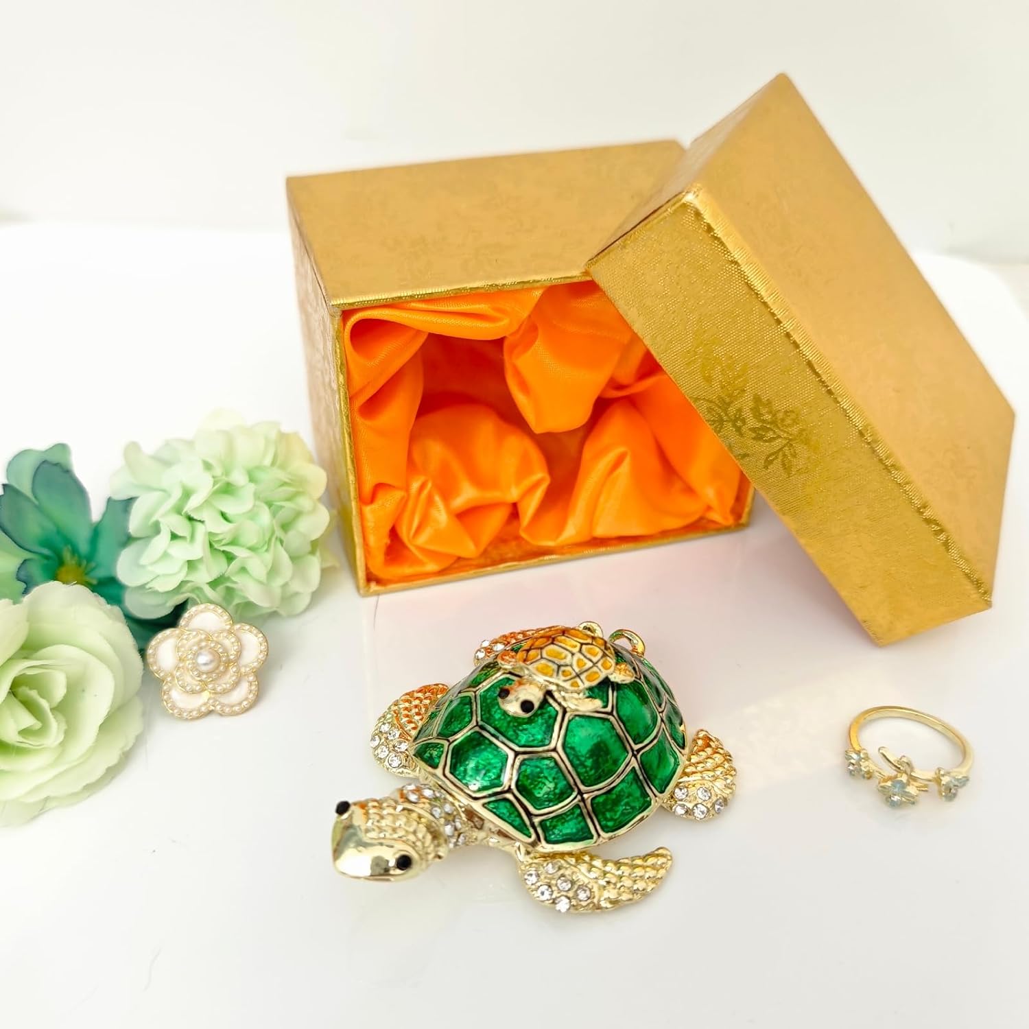 Mini Turtle Trinket Box, Hand-Painted Enameled Turtle Decor Small Decorative Ring Earrings Jewelry Organizer, Keepsake Box Animal Figurines Gift for Women Girls,Green - Image 5