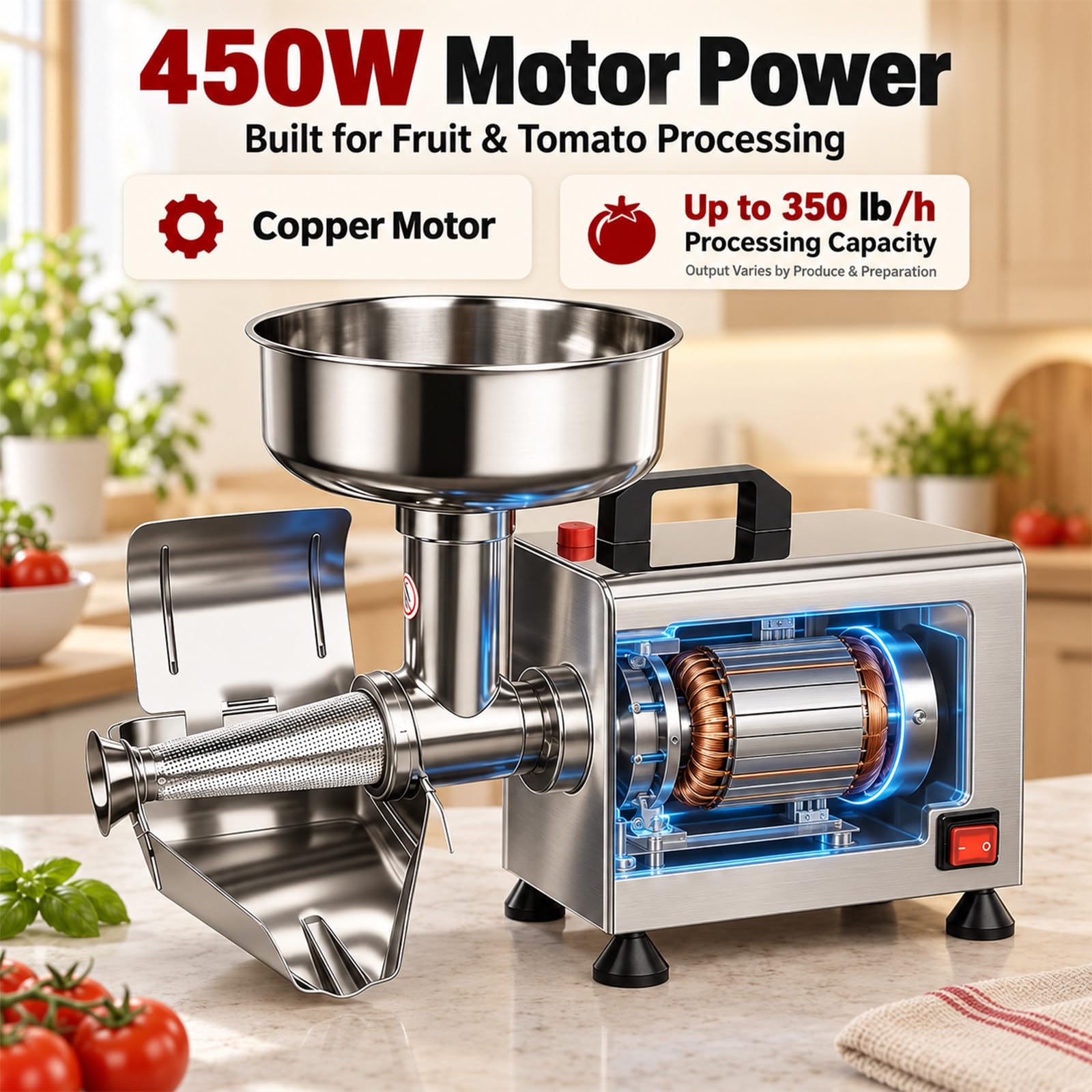 Passapomodoro Professionale 450W, Inox 304 per Salsa e Marmellata