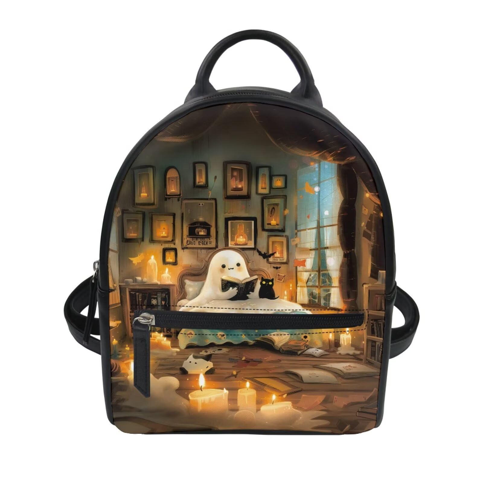 PJHEQOXE Cute Reading Ghost Pattern Mini Backpack Purse For Women Teen Girls Handbag Tote Small Travel Shopping Bag Kids' Backpack For School Travel