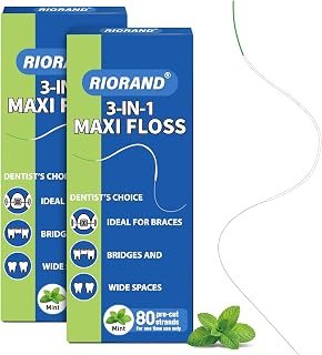 RioRand 3-in-1 Orthodontic Floss Threaders for Braces, Bridges & Implants | Pre-Cut Strands with Stiffened End & Spongy Expanding Floss, Mint, PFAS-Free 160 Count (Pack of 2)