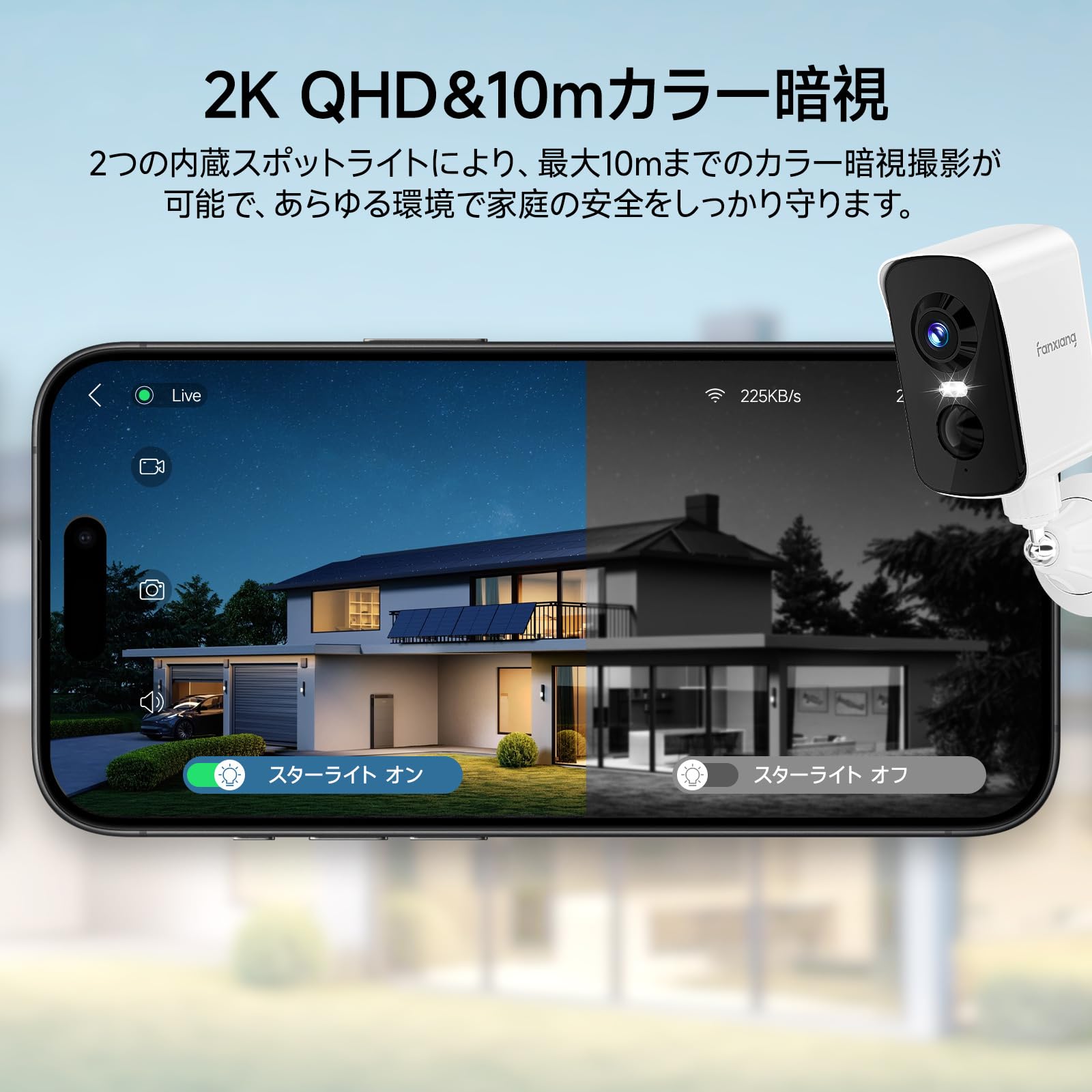 夜間フルカラー暗視de安心❤️300万画素 防犯カメラ ワイヤレス完全無線 夜間フルカラー暗視de安心❤️300万画素 防犯カメラ ワイヤレス