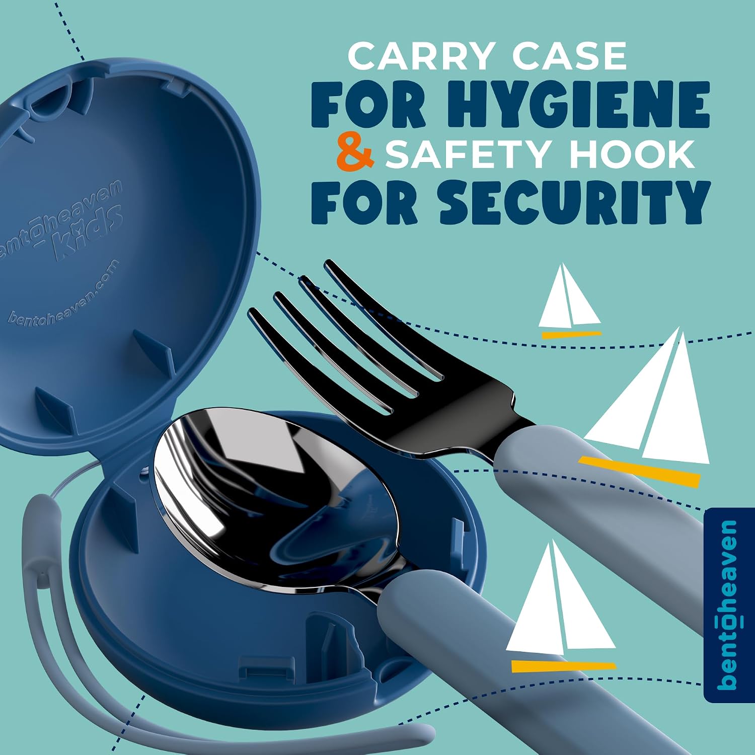 Bentoheaven Kids Utensils Set with Case, Reusable Fork & Spoon, Shark image 3
