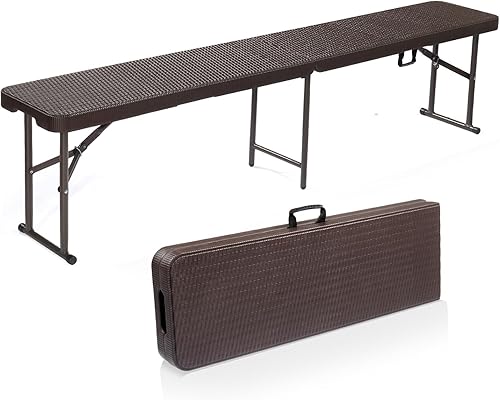 Miniatura 21 de VINGLI Banco plegable de plástico de 6 pies, asiento de picnic portátil para interiores y exteriores, campamento, comedor, actividades de Blanco