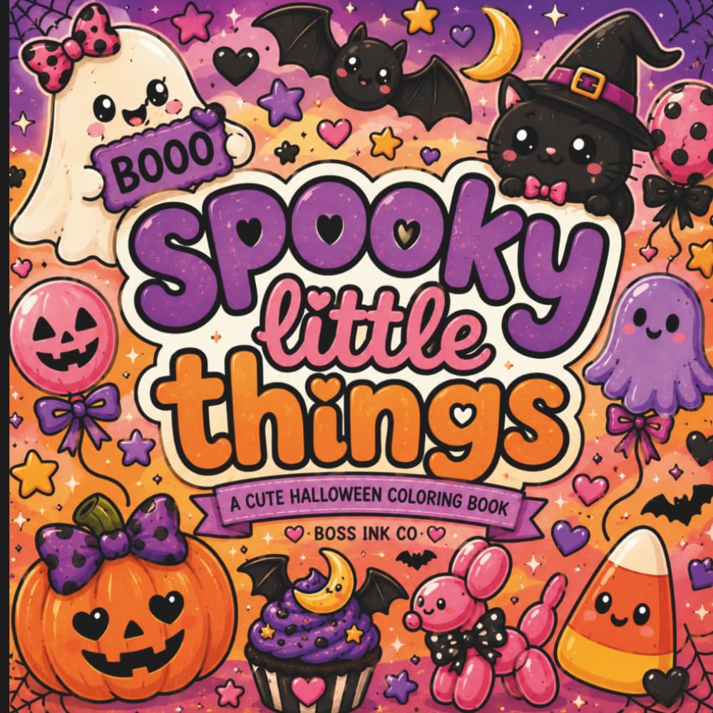 Spooky Little Things: A Cute Halloween Coloring Book with 40 Easy Bold Designs Featuring Ghosts, Pumpkins, Cupcakes, Balloon Dogs, Bats, Bows, Candy Corn, and More