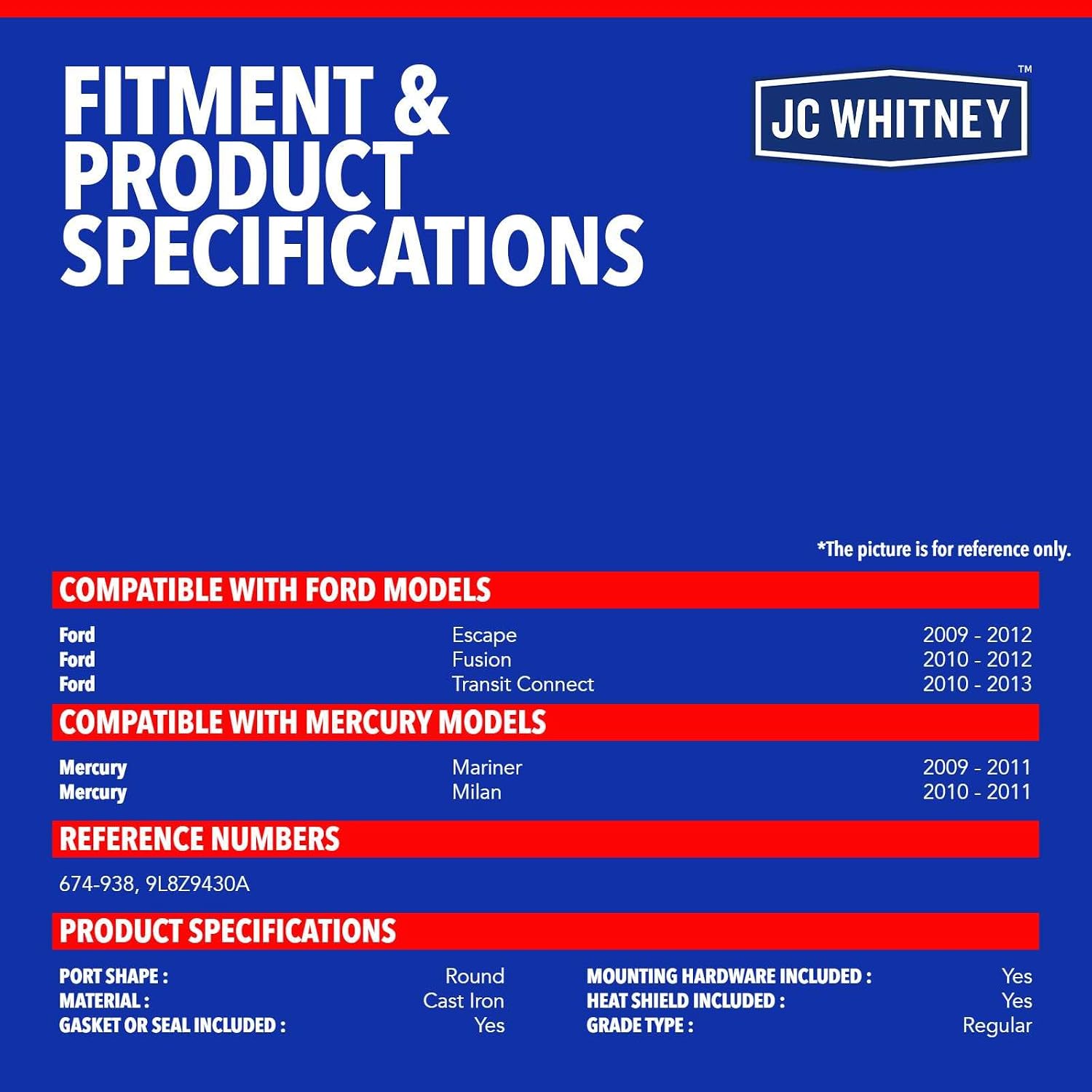 JC Whitney JFBAJCWEMD00066 Front Exhaust Manifold Kit - Compatible with Ford Escape 09-12, Fusion 10-12, Transit Connect 10-13, Mercury Mariner 09-11, Milan 10-11 - 2.5L Cyl.4