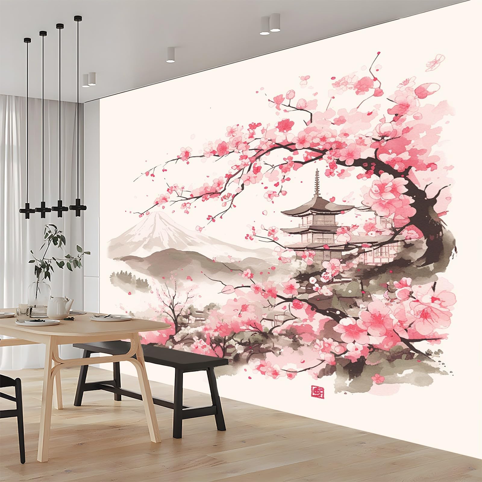Fototapete 3D Sakura Im Japanischen Stil 400x280 cm Vlies Tapeten Wandtapete Moderne Wanddeko Design Wand Dekoration Wohnzimmer Schlafzimmer