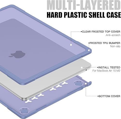 Miniatura 58 de Batianda Funda mejorada para MacBook Air de 15 pulgadas modelo 2025 2024 2023 versión M4 M3 M2 A3241/A3114/A2941, carcasa rígida protectora Gris