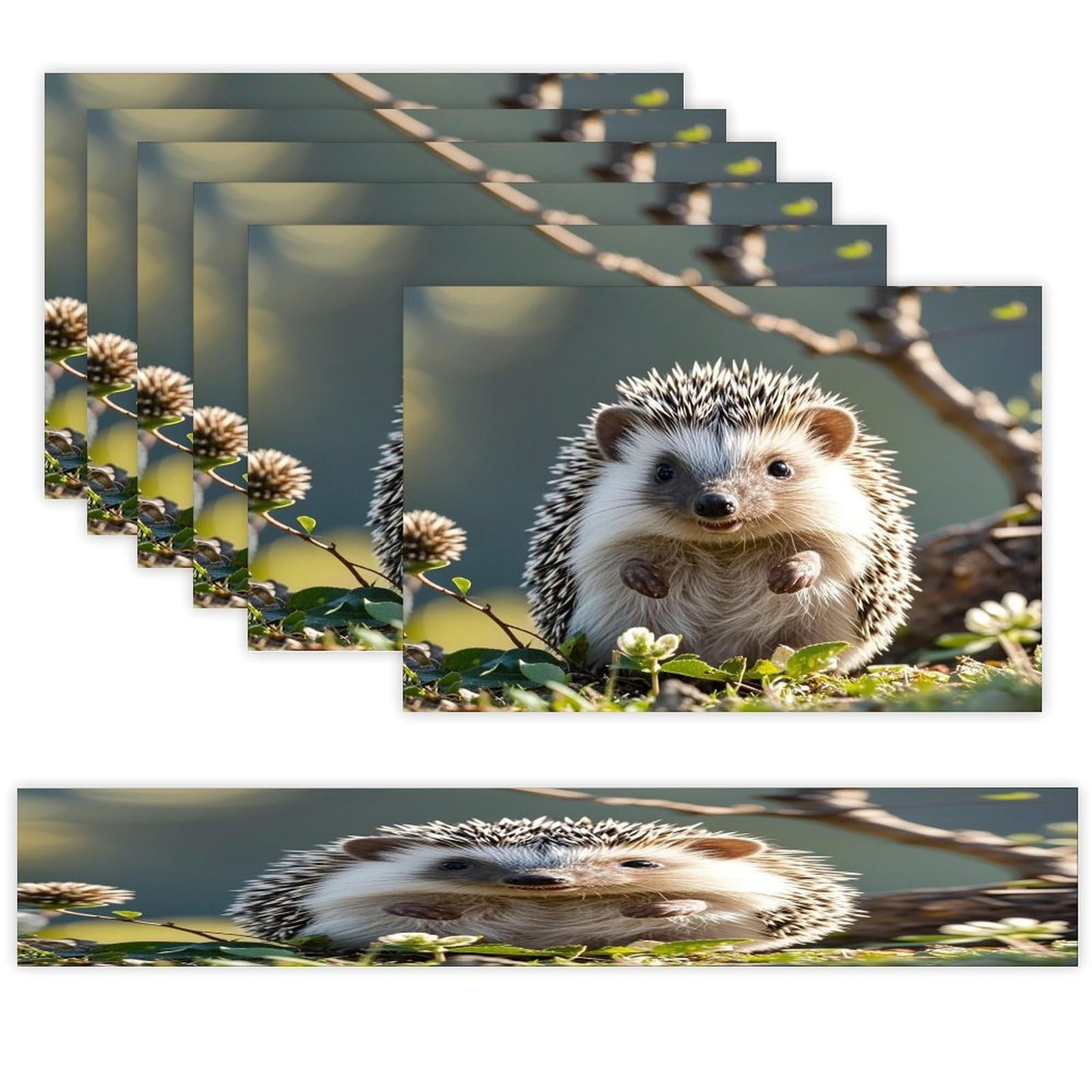 Lovely Hedgehog Placemats Set of 6 and Table Runner for Holiday Party Kitchen Dining Table Decor Farmhouse Style Washable Table Mat Set Heat Resistant Linen Place Mat Sets