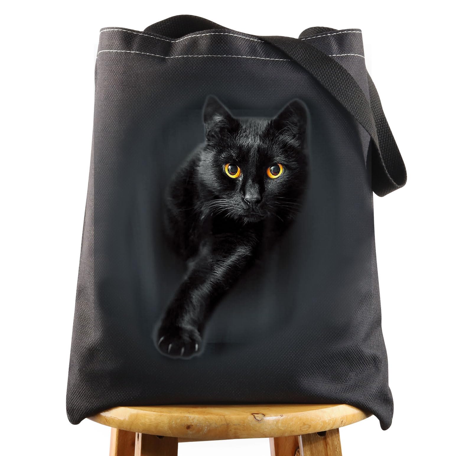 WZMPA Black Cat Aesthetic Tote Bag - Cat Lover Gift for Shopping or Grocery