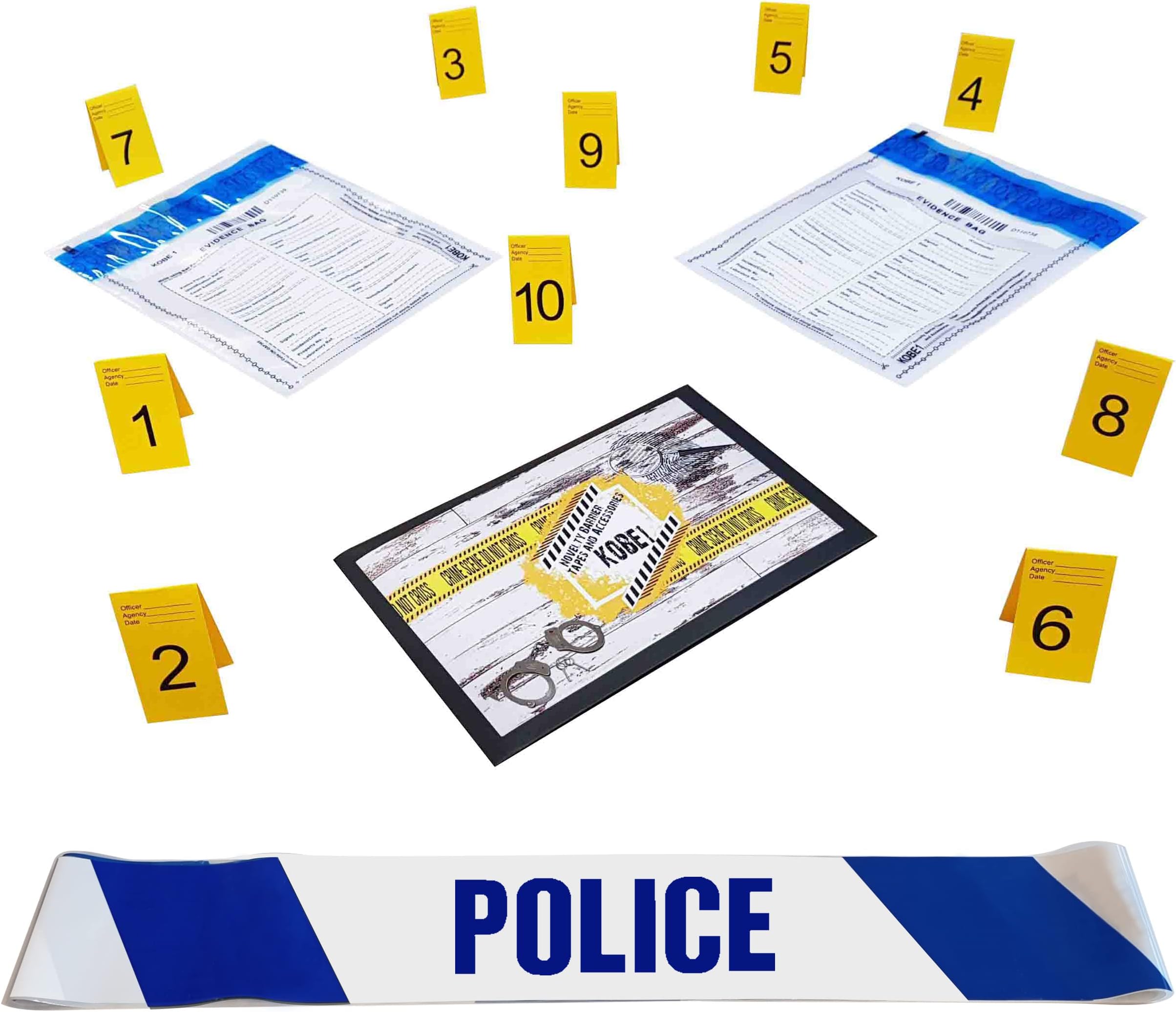Kobe1 Police,Crime Scene Kit: Police Tape (6mx1),Evidence Bags (x2),Photo Evidence Frames(7cm x 4cm Folded) (Frames 11-20)