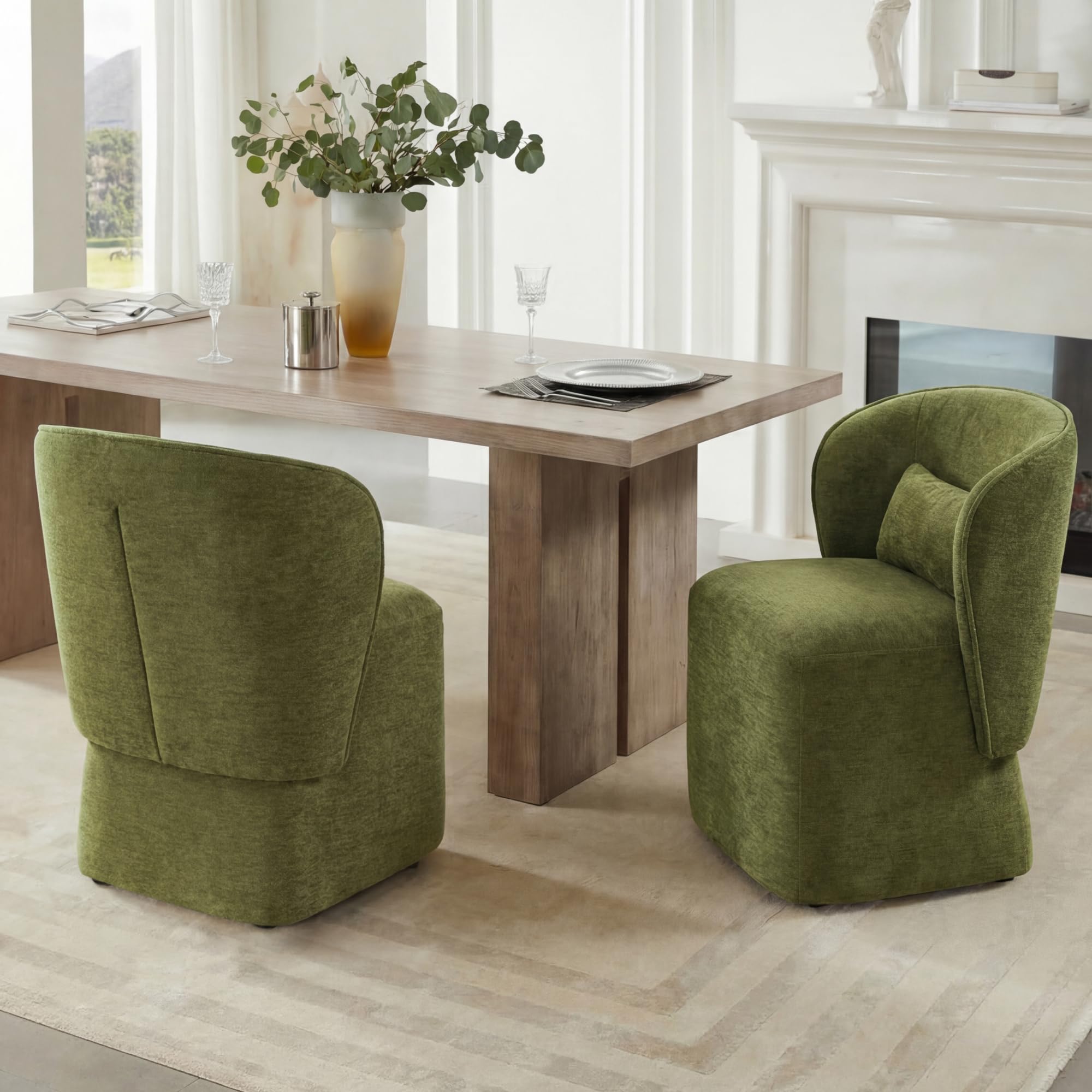 KISLOT Upholstered Dining Chair with Wheels in Green