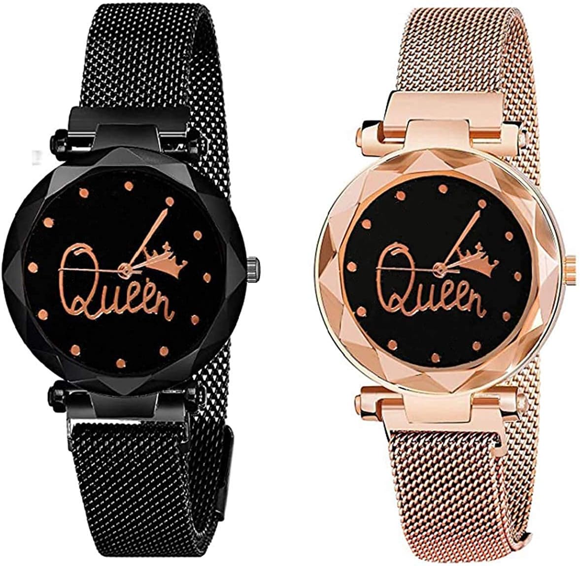 WITH DEVICE OF R Luxury Analogue Women's Watch (Black Dial Multicolor Colored) (Black-Gold)