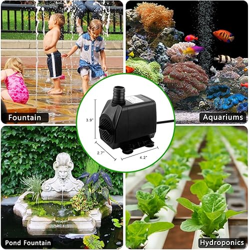 Miniatura 2 de PULACO Gran caudal: Bomba sumergible de 800 GPH (3000 L/H) con tubo de 6.5 pies, bomba de agua de fuente duradera de 45 vatios con 4 boquillas