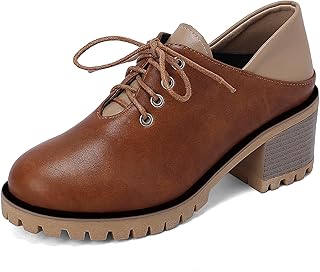 Concise Tacón Ancho Cordones Punta Rojoonda Mujer Zapatos