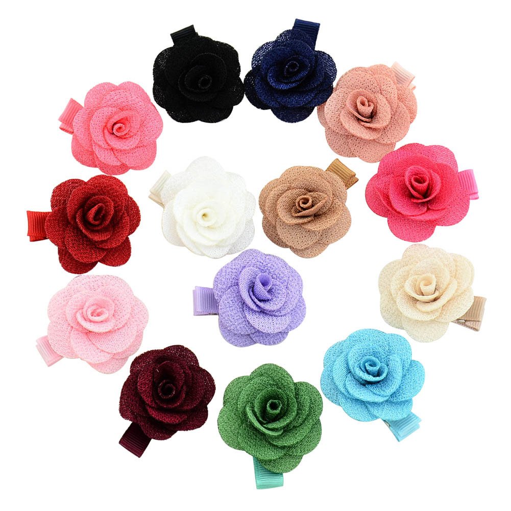 14 Pcs Chiffon Rose Flower Hair Clips Cute Hair Barrettes Hair Accessories for Baby Girls Kids (A)
