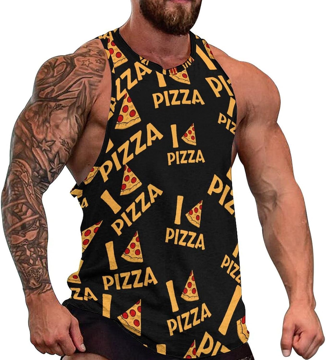 I Love Pizza Men's Tank Tops Sleeveless Muscle Shirts for Men Lightweight Vest Crew Neck T-Shirts