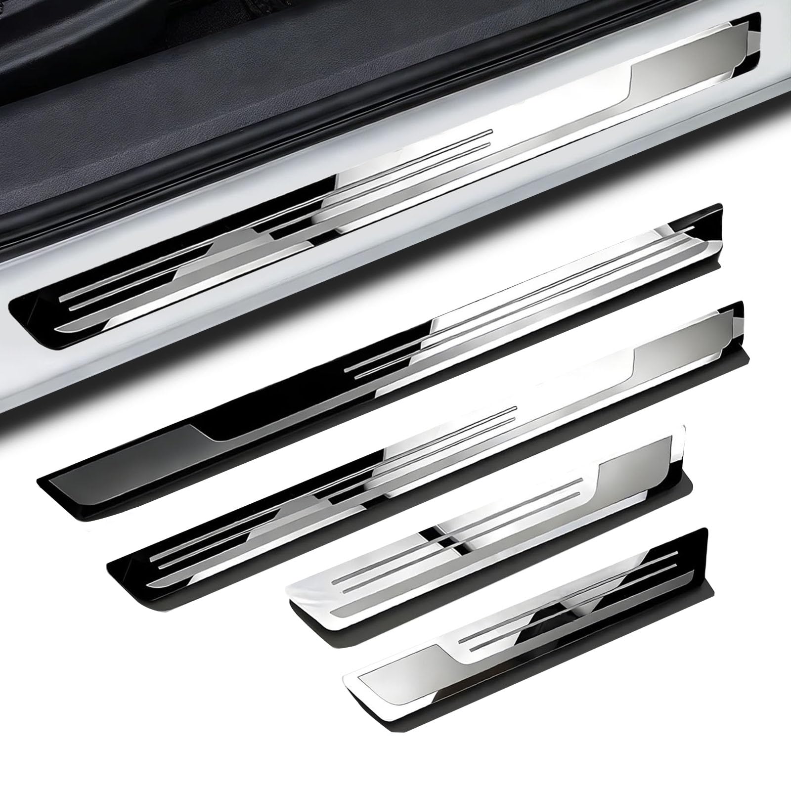 Tryagat 4 Pcs Car Door Sill Protector for BMW 1er (F70) 2026 2025 2024, Protective Film Stainless Steel Anti-Scratch Guard Strip Accessories Silver