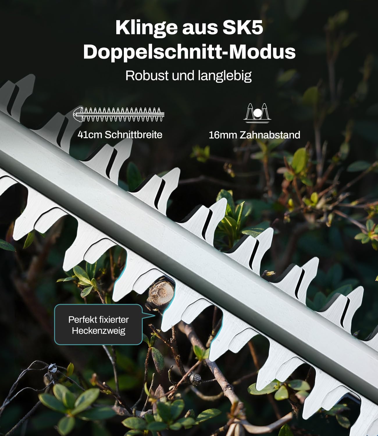 CSL401 Akku Teleskop-Heckenschere kompatibel mit Makita 18V-Akkus, Schnittbreite 41 cm, Zinkenabstand 16 mm, Höhe bis 262 cm, 11-Fach winkelverstellbarer Schneidkopf (ohne Akku)