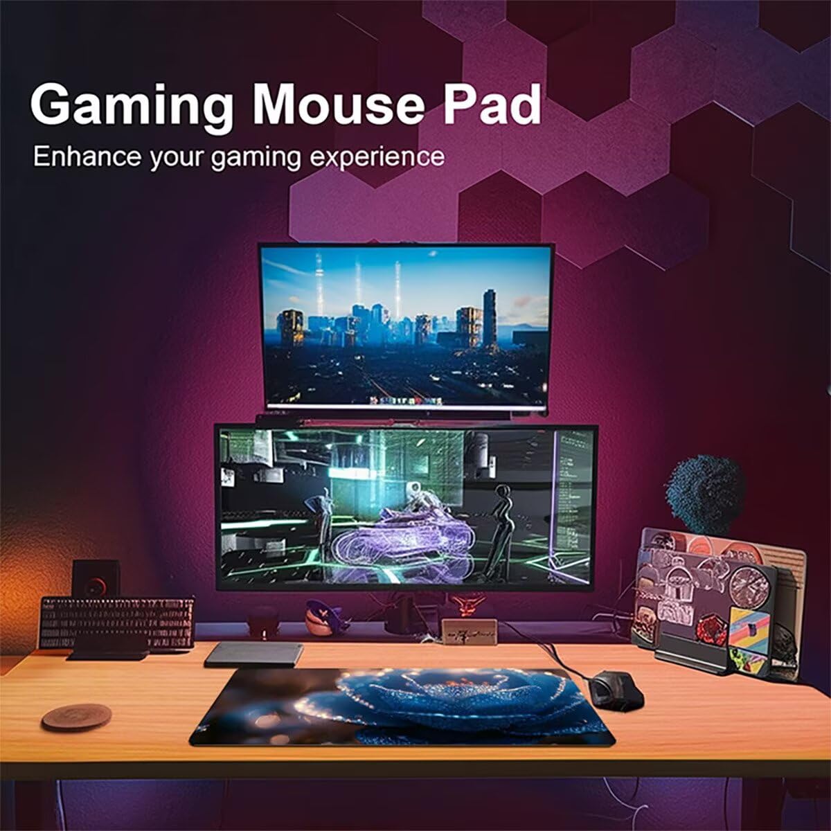 Alfombrilla Ratón Gaming XXL, Gaming Mouse Pad 1500x800x3mm, Protector Escritorio Antideslizante, Alfombrilla de Ratón Azul Flor Mousepad Grande, Tapete Raton para Jugadores de PC Oficina LMDT9060