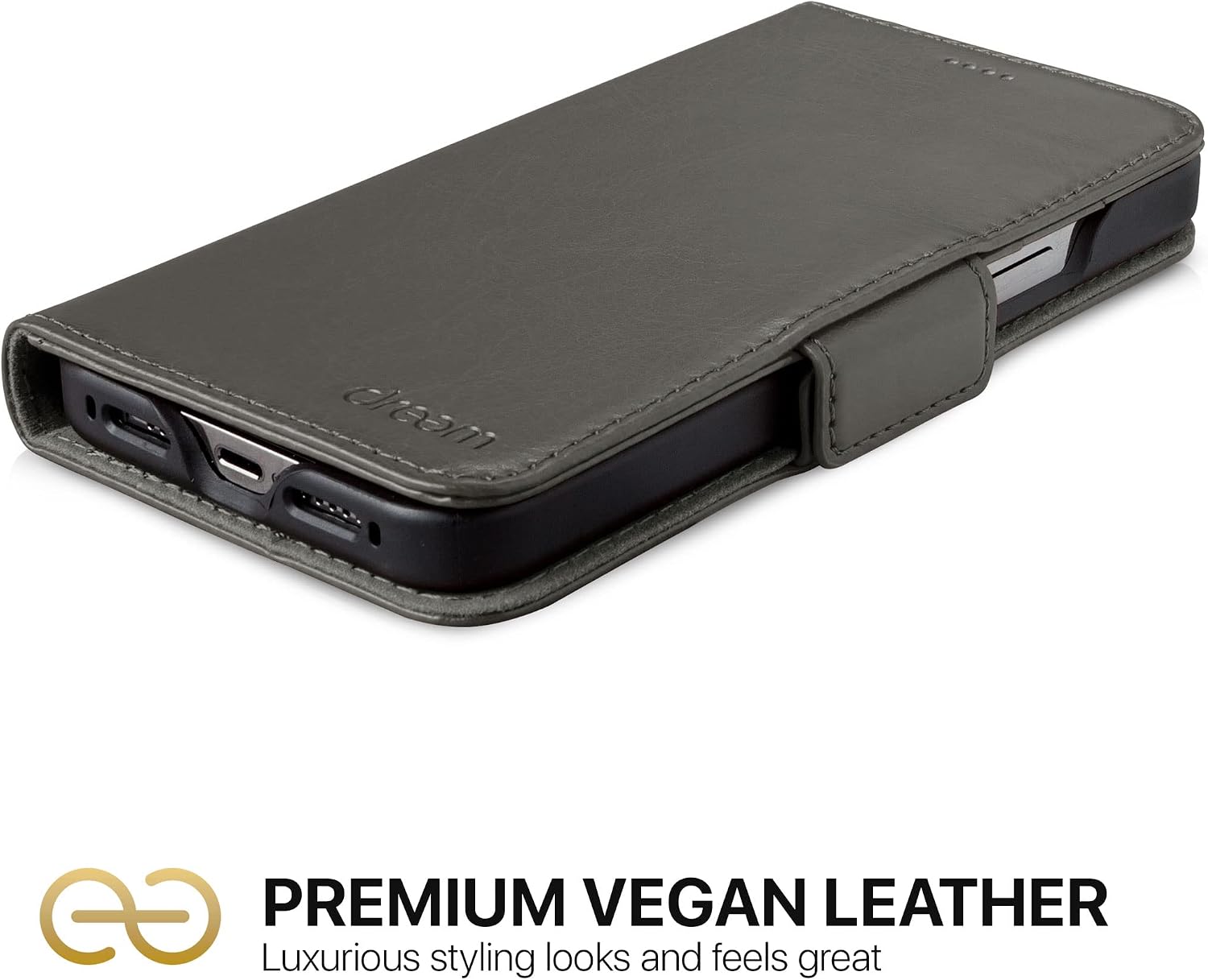 Dreem Fibonacci 2-in-1 Wallet Case for Apple iPhone 13 - Luxury Vegan Leather, Magnetic Detachable Shockproof Phone Case, RFID Card Protection, Magsafe Compatible - Grey