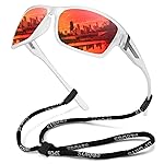 STORYCOAST Polarized Sports Sunglasses for Men Women Unbreakable Frame Cycling Fishing Driving Matte Clear Frame-Red Mirror Lens