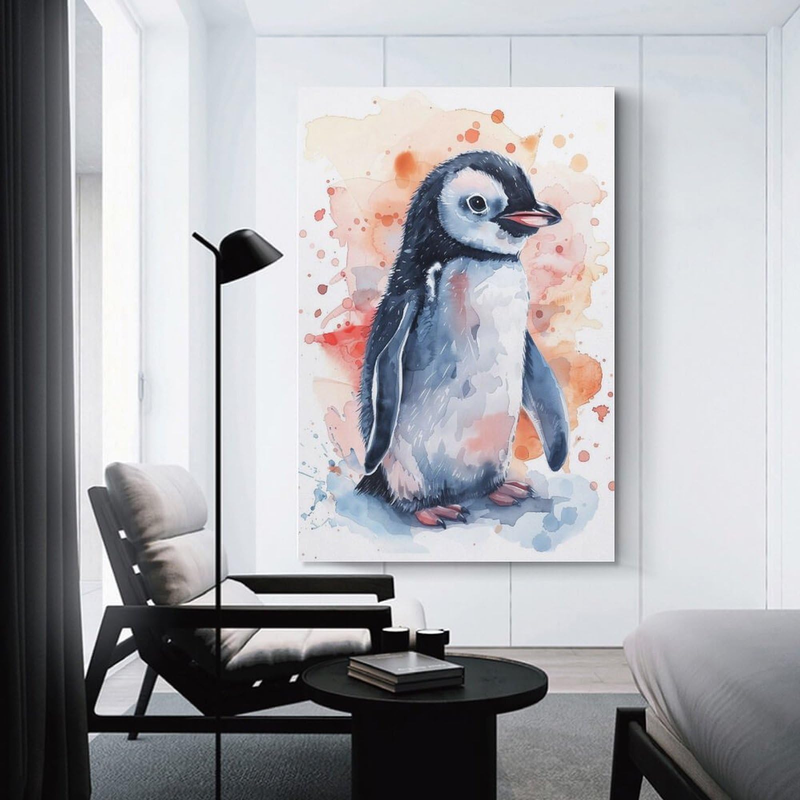 Junmoney Home Decor Wall Art Watercolor Penguin, 20x30inch(50x75cm), for New Homes, Bedrooms Or Workspaces, Home Decor Gift with Stylish Appeal