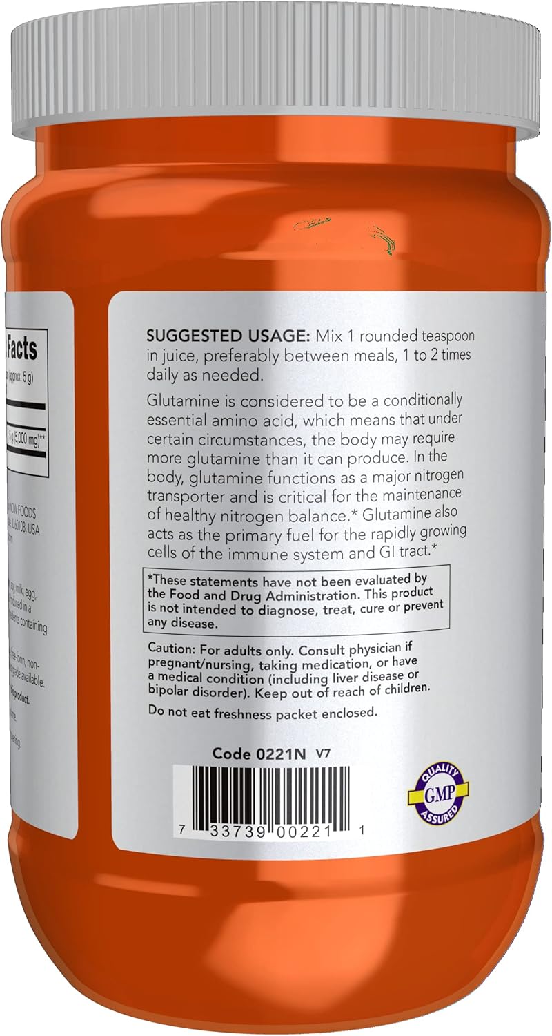NOW Sports Nutrition, L-Glutamine Pure Powder, Nitrogen Transporter, Amino Acid, White, 16 Oz : Health & Household
