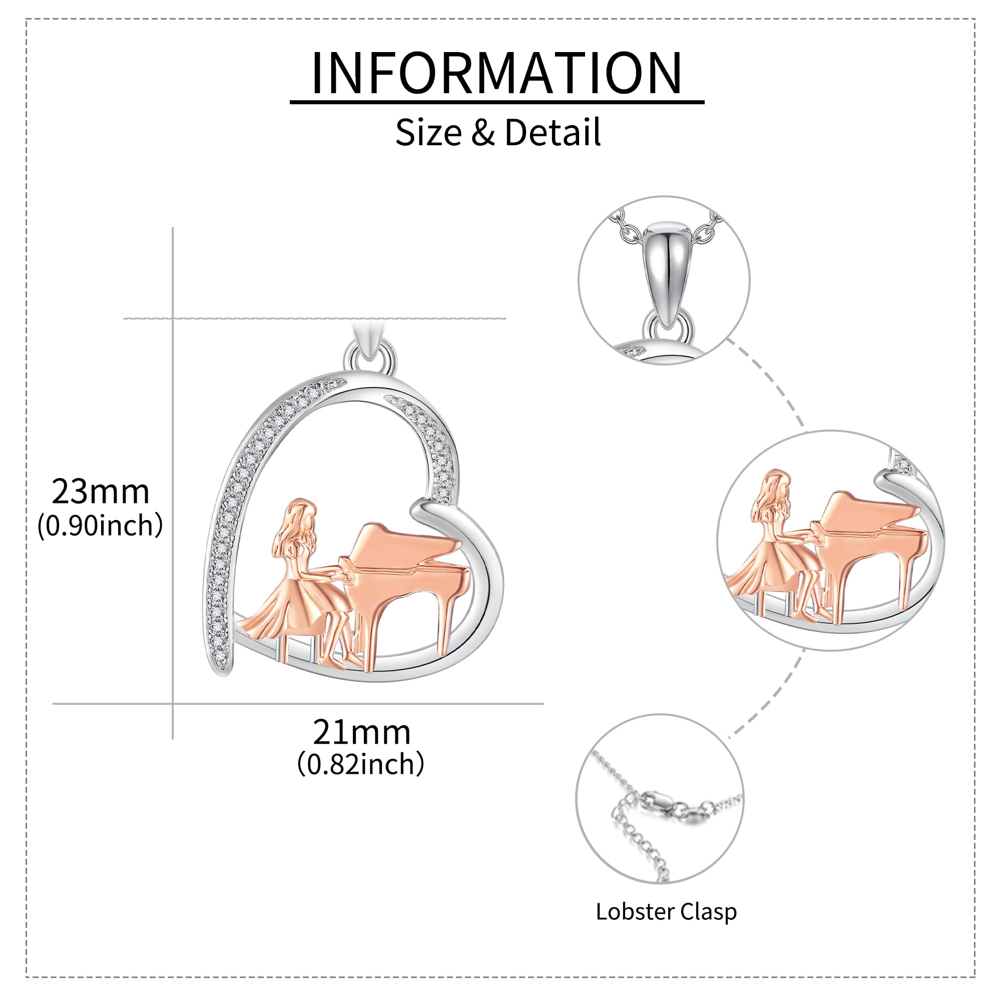 YAFEINI Collar de cruz con nota musical, violonchelo, guitarra para mujer, plata de ley, joyería de conformación, regalos para mujer, 21 mm x 23 mm, Plata esterlina, Sin piedra preciosa