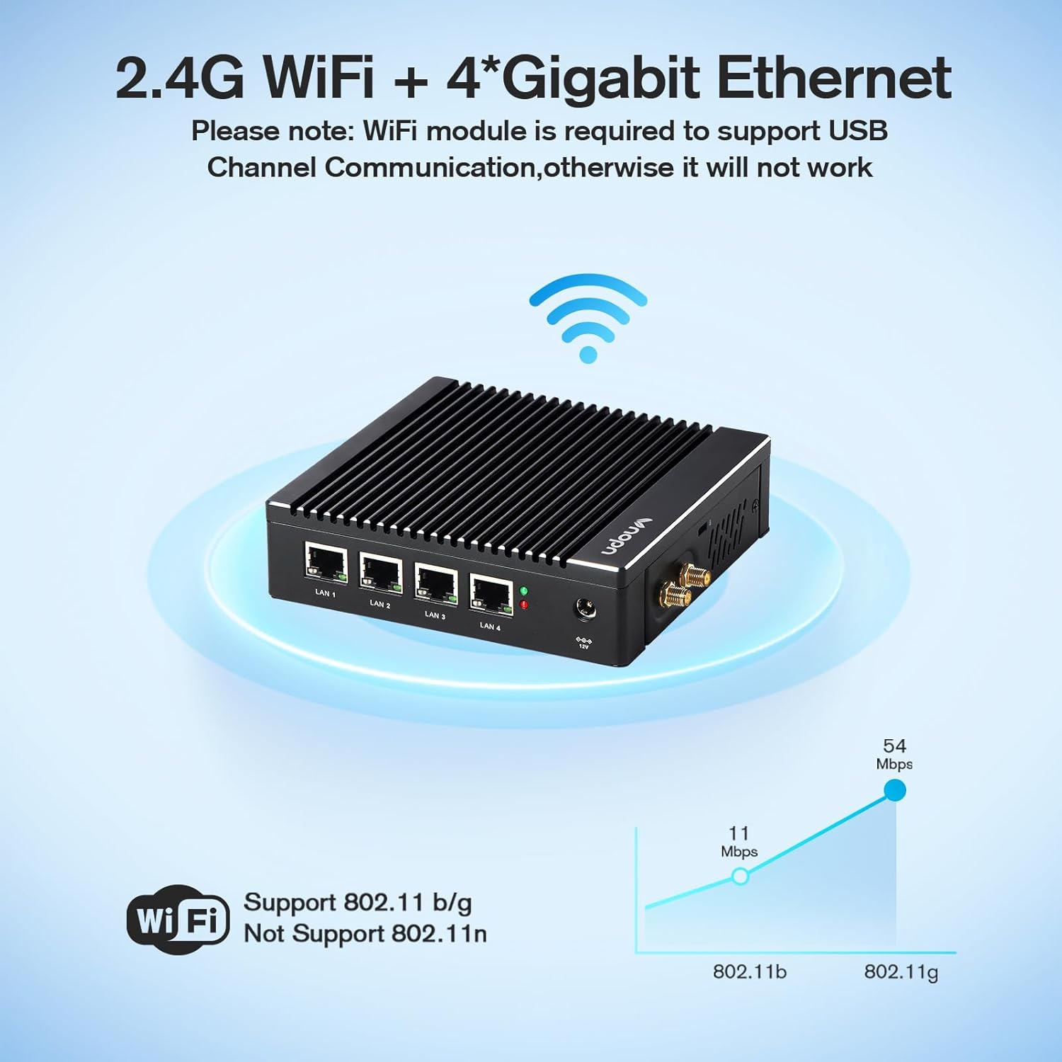Fanless Firewall Appliance Intel N3710 4C/4T, Firewall Mini PC 4 x Intel i226 LAN Ports DDR3 SSD, Network Gateway Soft Router, Support P-F-Sense AES NI HD/VGA/Wi-Fi (8G 64G)