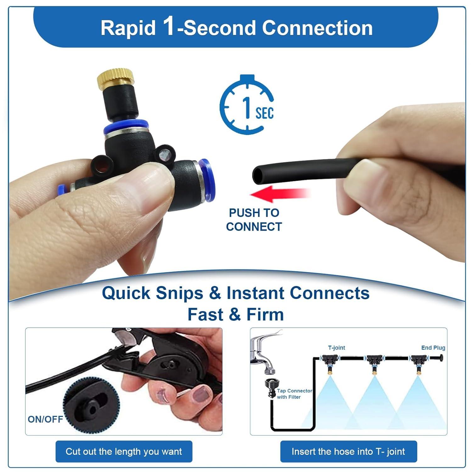 Outdoor Mister System for Outside Patio, 75FT Misting Hose + Tee-Connector 10PCS. Misters Cooling System. Water Mist Hose for Backyard, Garden, Umbrella, Canopy, Pool, Gazebo.Kids Trampoline Sprinkler