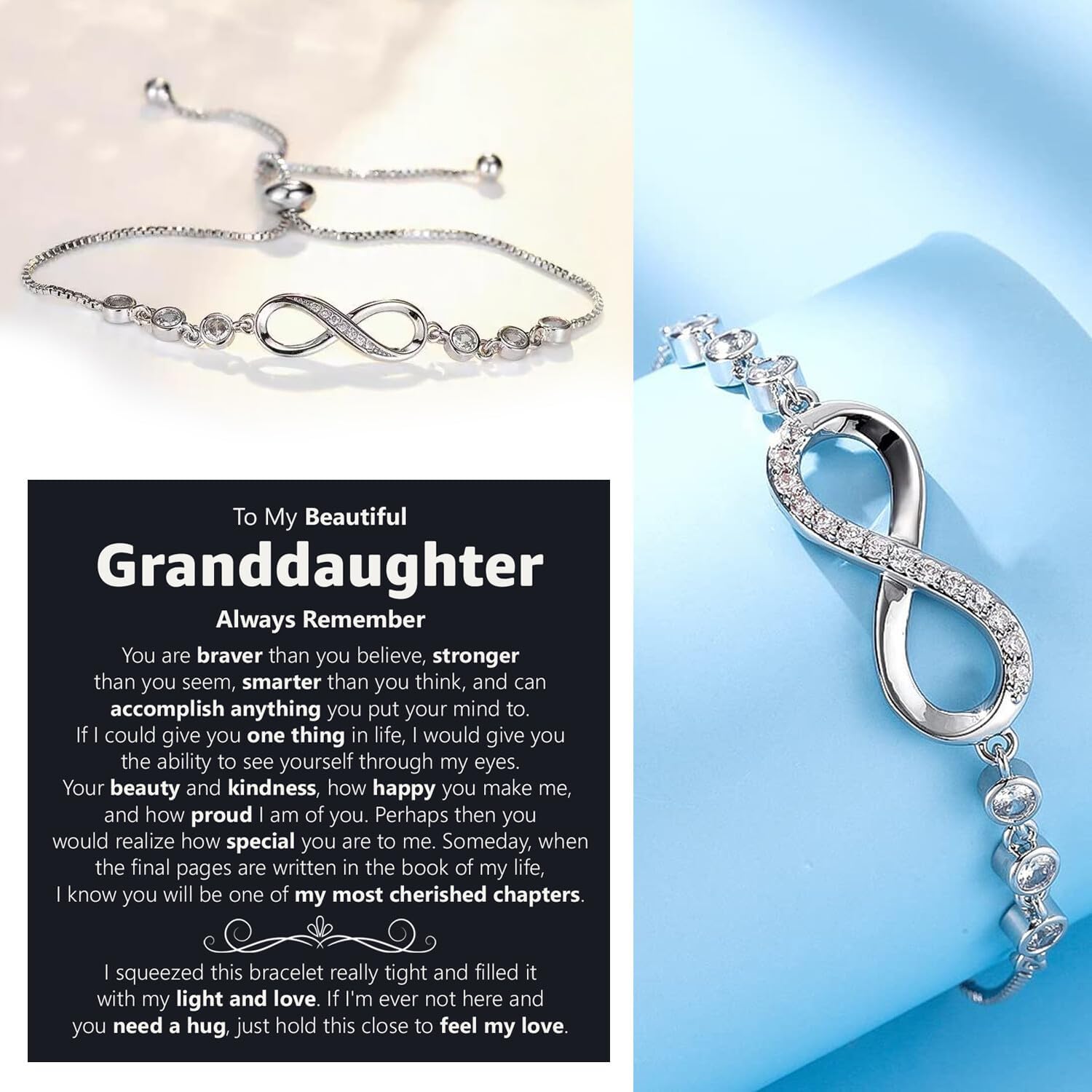 To My Granddaughter Bracelet From Grandparents With Heartfelt Message Card & Elegant Box, Granddaughter Gifts From Grandma, Great-Niece Birthday, Graduation, Christmas Bracelet From Grandpa/Grandma