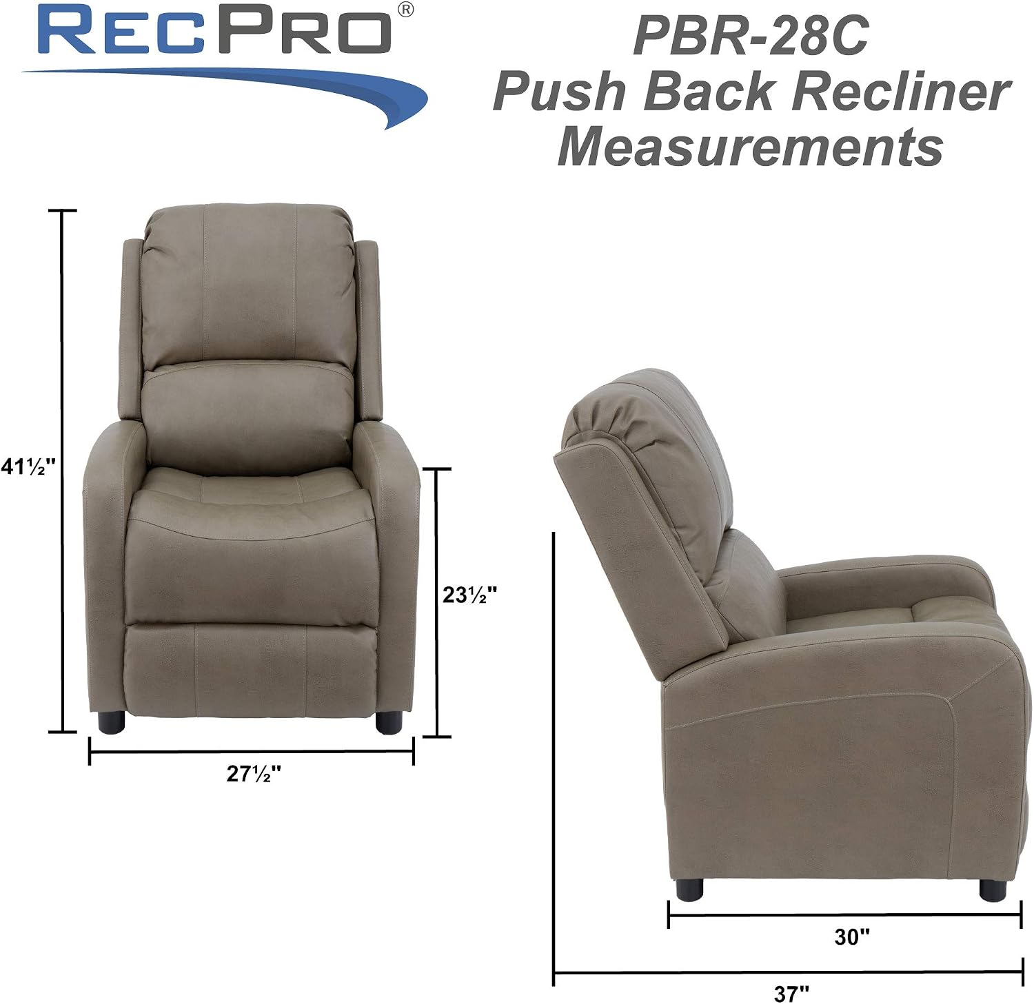 RecPro Charles 28" RV Push-Back Recliner | Small RV Chair | RV Furniture | Suprima Faux Leather (Putty)