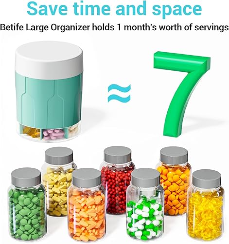 Miniatura 6 de Organizador de suplementos extragrande, botella organizadora semanal diaria de píldoras, dispensador de píldoras con 7 compartimentos grandes,