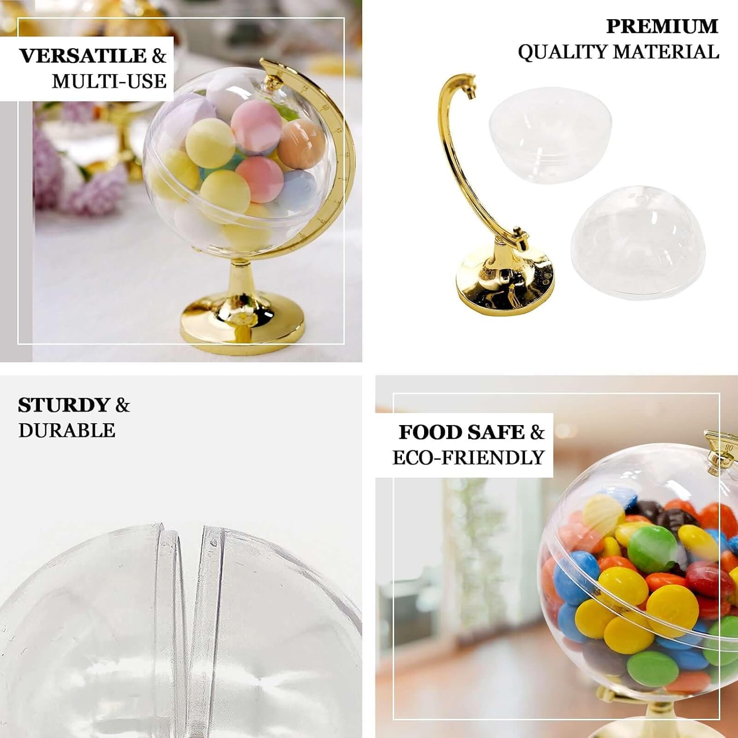 Efavormart 12 Pack Mini Gold Globe Candy Favor Containers, 4.5" Fillable Plastic Jars for Weddings, Bridal Showers & Travel Theme Party Decorations