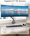 MonTEK Sleek Arme de moniteur en aluminium, monture mono-écran pour écrans de 17-40 po. Indicateur de tension, bras de moniteur de ressort mécanique Premium, base C-Clamp & Grommet,VESA 75/100mm, Max Charger 26.4 Lbs