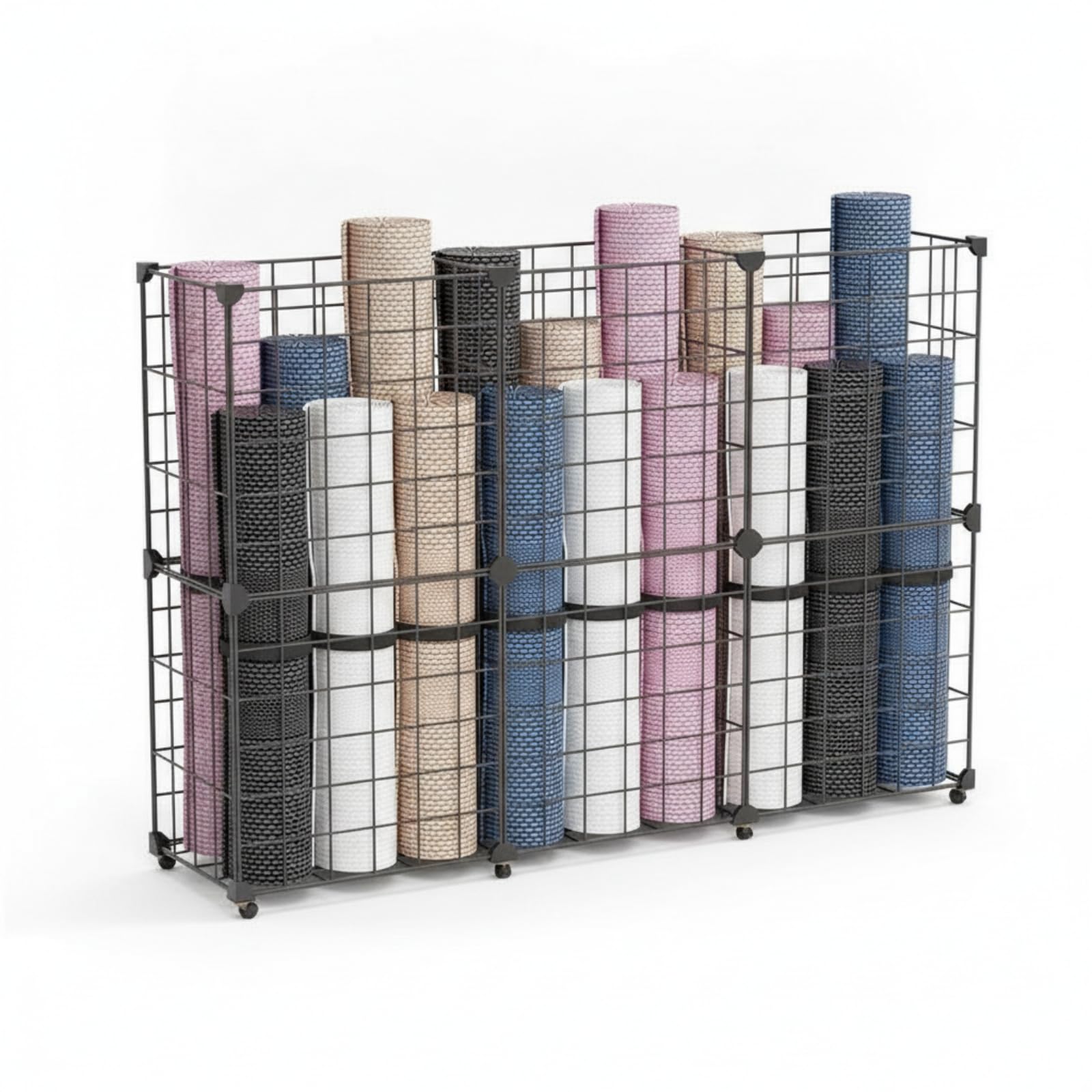 Carrello multifunzione con cestelli metallici, soluzione di facile montaggio per casa, palestra, yoga e camera da letto, 3 colonne, 2 strati, nero, 93 x 32 x 62 cm