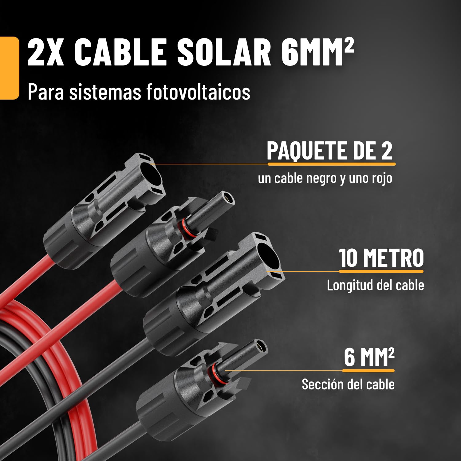 ABSINA Cable Solar 6mm2 10m H1Z2Z2-K Negro & Rojo | Paquete de 2 - 6mm solar cable 10m resistente a los rayos UV - placas solares