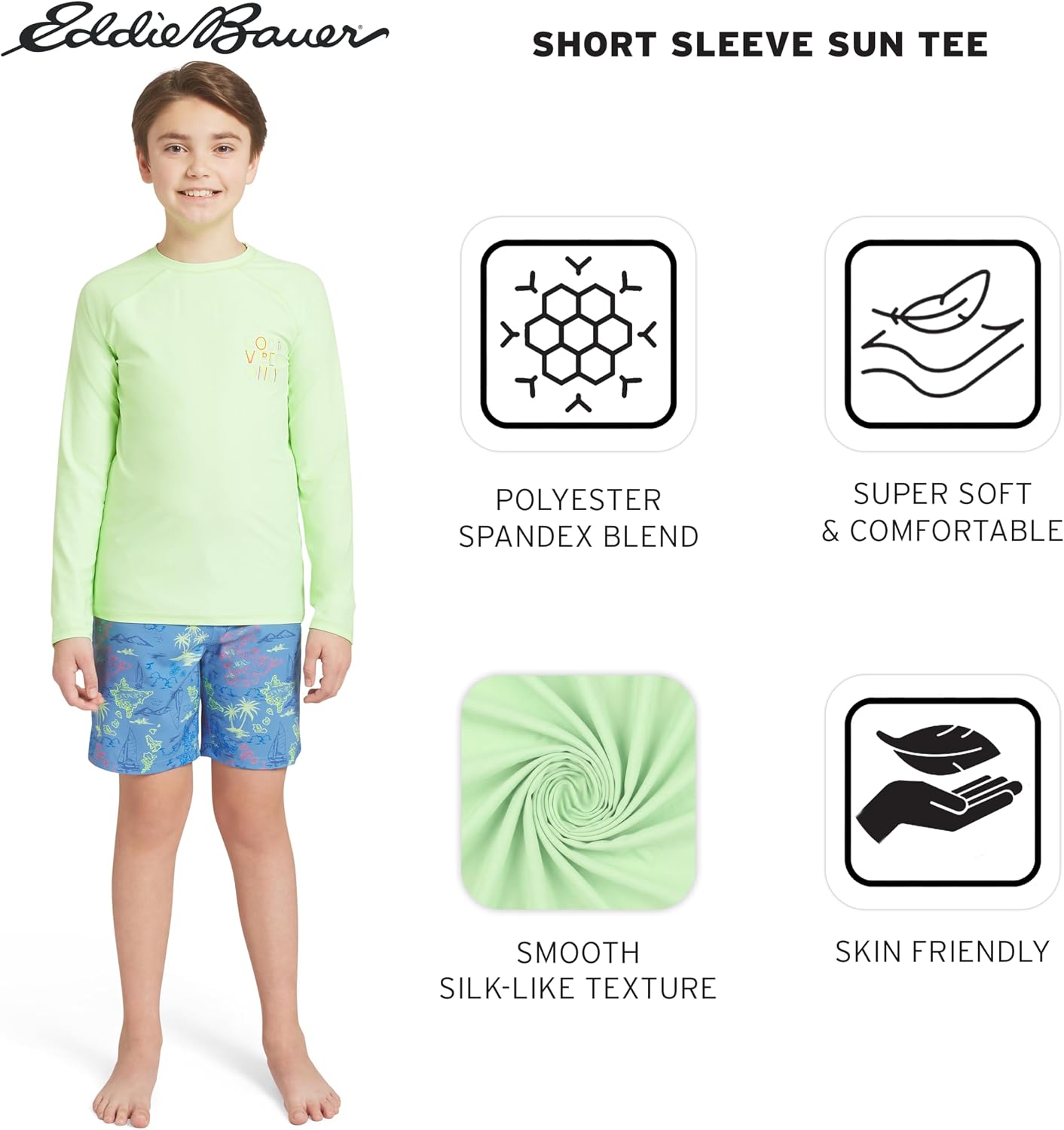 Eddie Bauer Boys' Swim UPF 50+ Long Sleeve Sun Tee Rash Guard Shirt