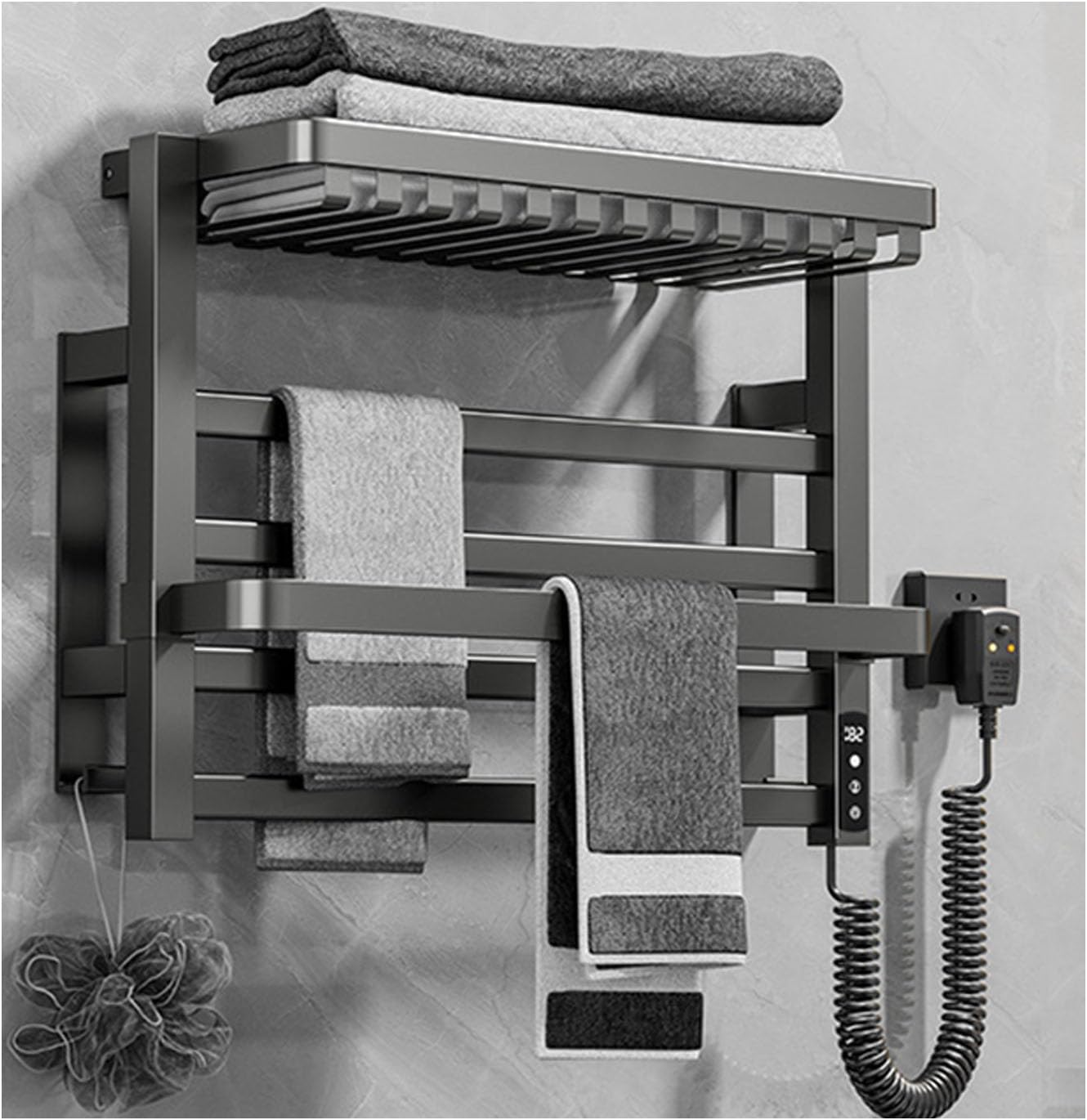 White B,Left line,Electric Towel Drying Rack Energy Efficient,Wall Mounted Heated,Bathroom Accessories Towel Dryer with Top Shelf