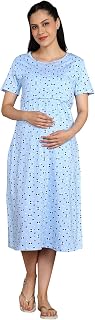 Moms Ever Pure Cotton Zipless Maternity Loungewear Night Dress | Calf Length Feeding Nighty for Pregnancy and Postpartum Price In India