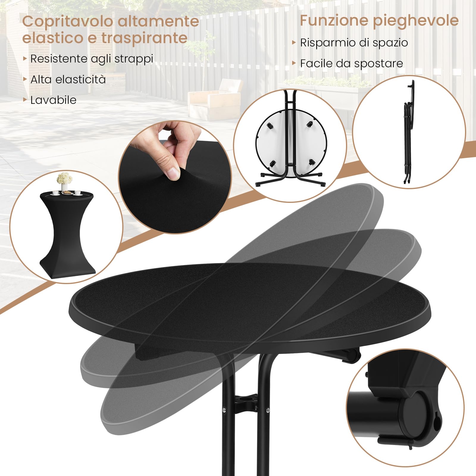 WOLTU Tavolo da Bar Pieghevole, Tavolino Pieghevole da Esterno Rotondo, Tavolo Alto con Copertura per Matrimonio Festa Compleanno, Piedini Regolabile, Struttura in Metallo, 80x110 cm, Nero Opaco