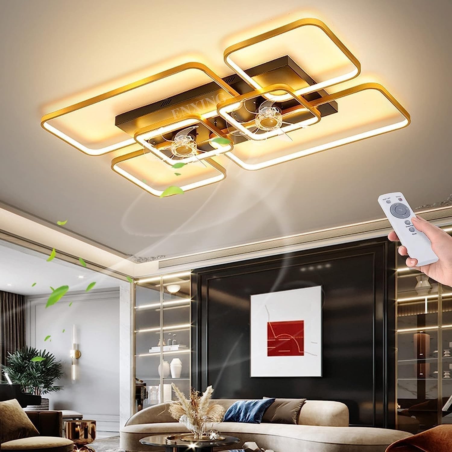 LED Nordic Gold Fan Ceiling Light Dimmable 120W Fan Chandelier New Double Fan Design Home Decoration Modern Dining Table Living Room Bedroom Ceiling Fan Lamp with Remote Control