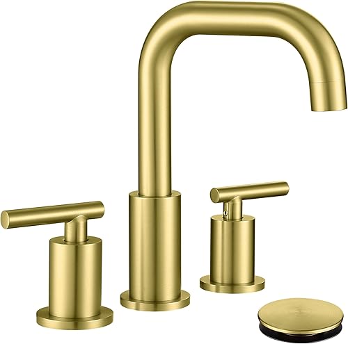 Grifo de baño dorado con manguera de drenaje y suministro, 2 manijas de oro cepillado para fregadero de 3 agujeros, grifo de baño dorado CH3166BG