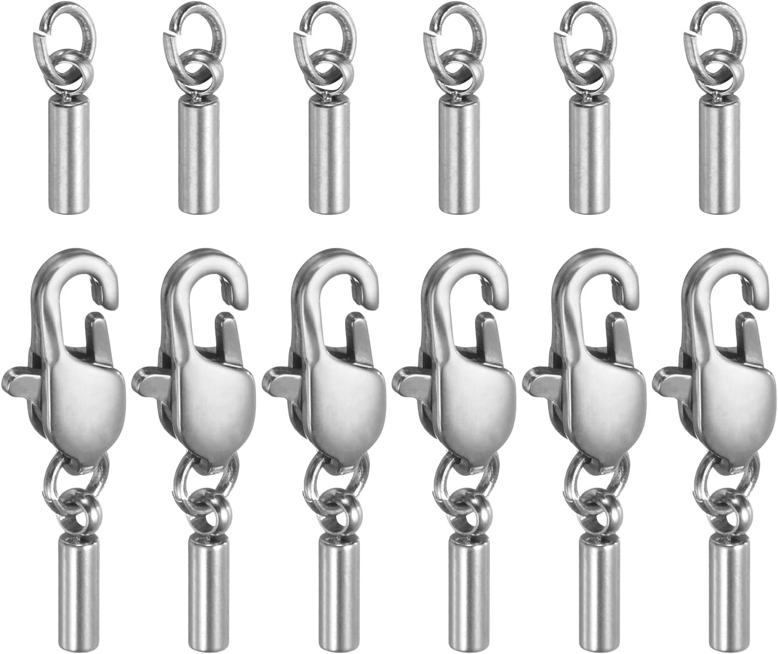 Generic 6pcs Cord End Cap 1mm ID End Caps Stainless Steel with Lobster Claw Clasp Tail Buckle for DIY Bracelets Necklaces Chokers, Silver Tone