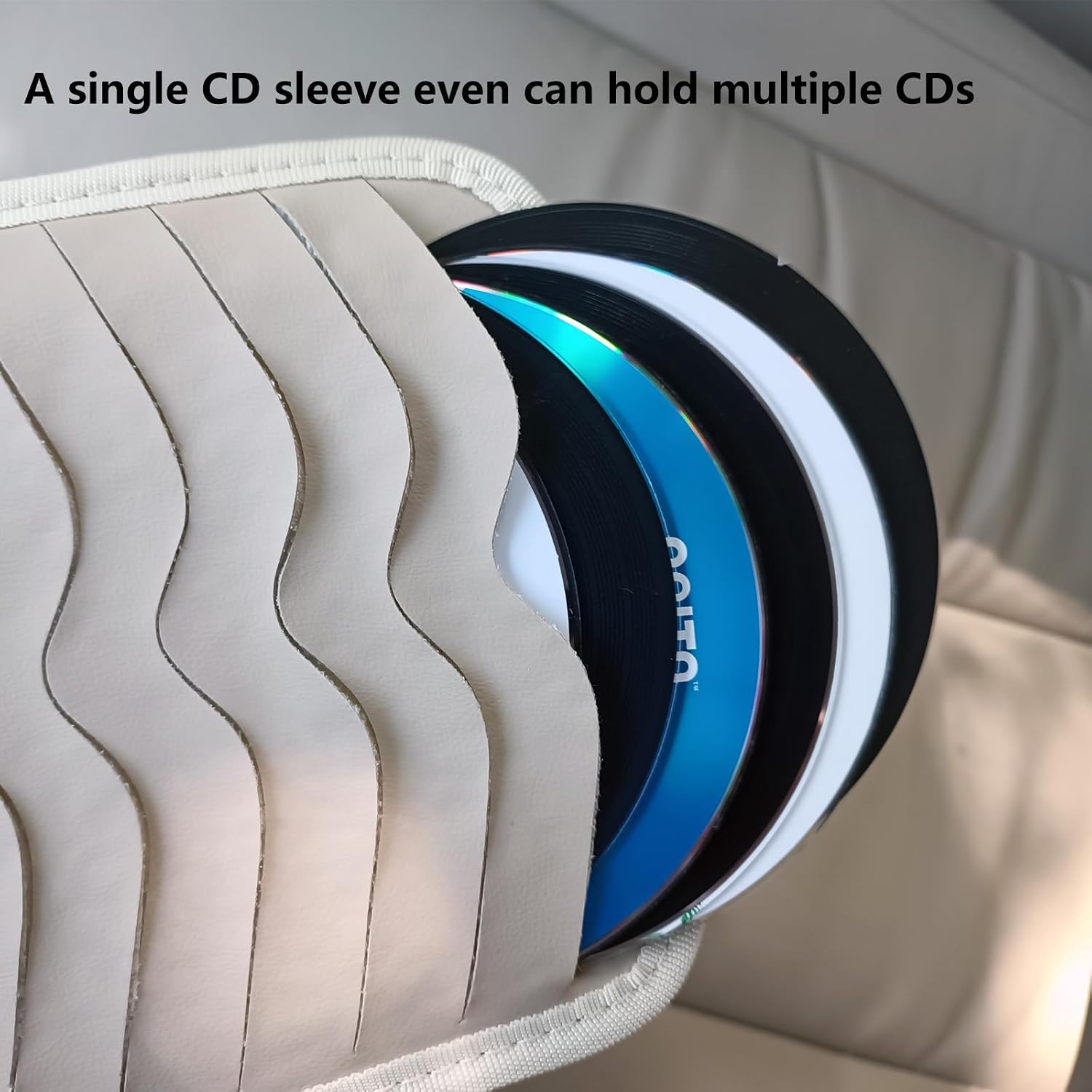Beige Multifunctional Car CD Case Holder for Sun Visor Organizer Car CD Holder Organizer, 8 CD/DVD Storage Sleeves, 3 Bank Card Holder, 1 Sunglasses Holder, 1 Pen Holder
